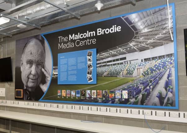 The new memorial at the National Stadium's Malcolm Brodie Media Centre.

 Photograph by Stephen Hamilton/Presseye