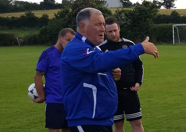 Paul Kirk talking to players at training during his stint as Rathfriland Rangers manager.