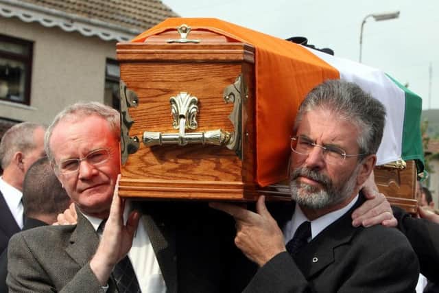 Staunch nationalists as opposed to internationalists: Sinn Fein President Gerry Adams (right) and Martin McGuinness carrying the coffin of former senior IRA commander Brian Keenan in west Belfast in 2008. Photo: Paul Faith/PA Wire