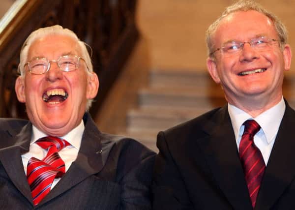 Ian Paisley and Martin McGuinness at Stormont in 2007 on the day power-sharing between them was established, a far cry from Mr McGuinnesss IRA days. Photo: Paul Faith/PA Wire