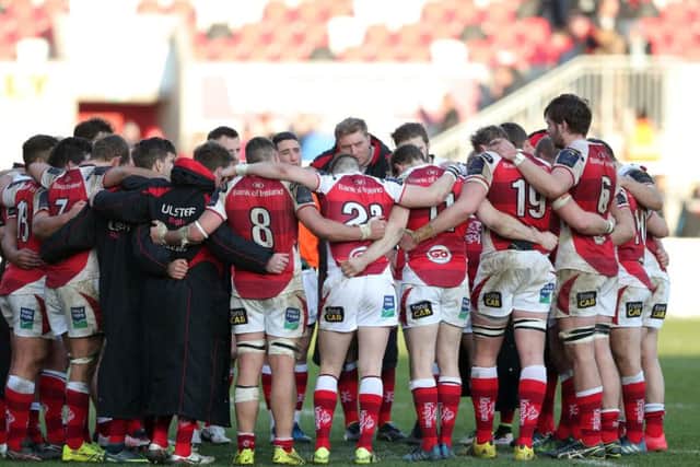 Ulster huddle after losing to Bordeaux