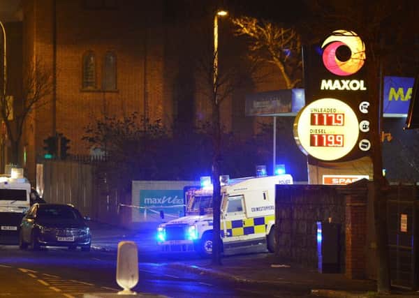 Scene of a shooting this evening at a filling station on the Crumlin Road in North west Belfast