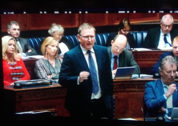 The proposer of the motion on bail policy, Doug Beattie MC MLA, speaks in the chamber on Tuesday