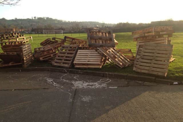 Pallets in the Cregagh area of east Belfast ahead of July 11 bonfire celebrations