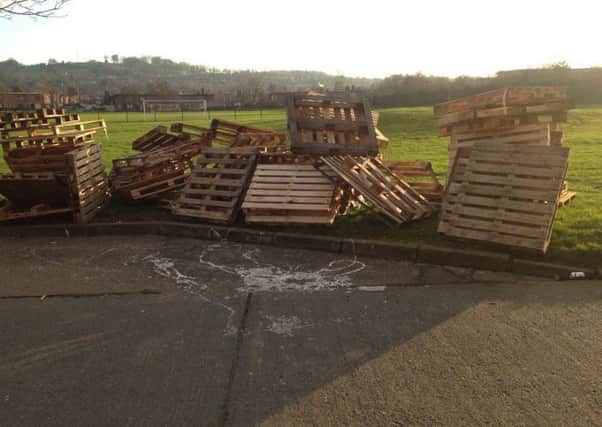 Pallets in the Cregagh area of east Belfast ahead of July 11 bonfire celebrations