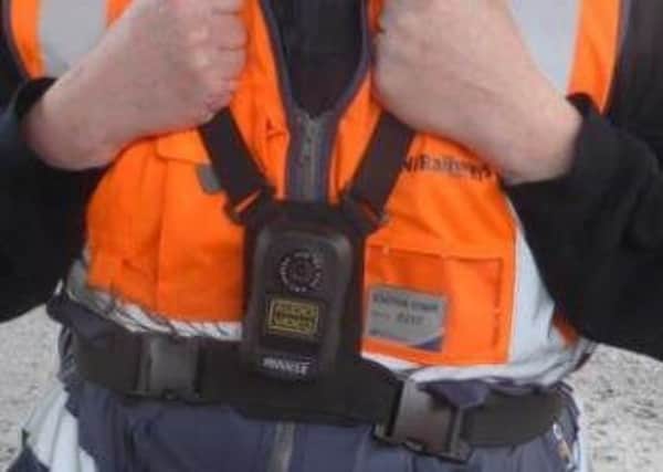 The new body cameras that will be worn by railway workers