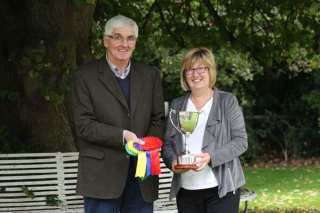 Looking forward to Holstein NI's 27th annual spring show and sale of pedigree bulls are the society's president elect David Perry, and Maureen Currie, agribusiness manager, Danske Bank, sponsor. Picture: Julie Hazelton