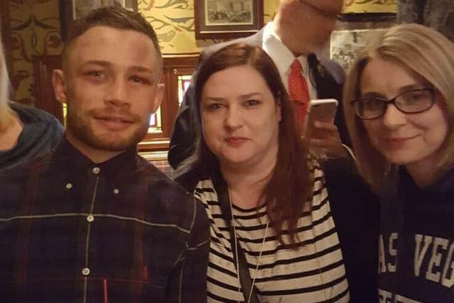Two travelling Northern Ireland fans meet Belfast boxer Carl Frampton at the afterparty in Las Vegas.