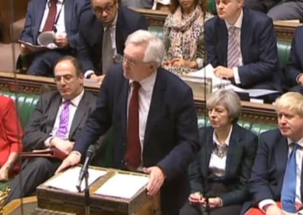 Brexit Secretary David Davis speaks in the House of Commons during the first of two days debate
