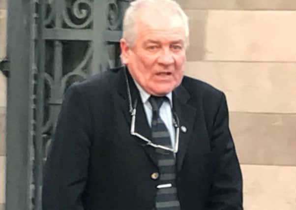 Frank McGirr leaving  Armagh Magistrates' Court where he is accused of making threats to kill and malicious communications after he delivered a sympathy card to the home of Victims' campaigner Willie Frazer. PRESS ASSOCIATION Photo. Picture date: Tuesday January 31, 2017. cGirr has been accused of hand delivering a sympathy card to Mr Frazer at his Markethill home and shouting "You should be dead you bastard", before the pair fell to the ground in a physical struggle. See PA story ULSTER Frazer. Photo credit should read: Deborah McAleese/PA Wire