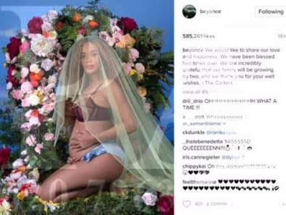 Screen grabbed image taken from the Instagram feed of Beyonce, who has revealed she is pregnant with twins