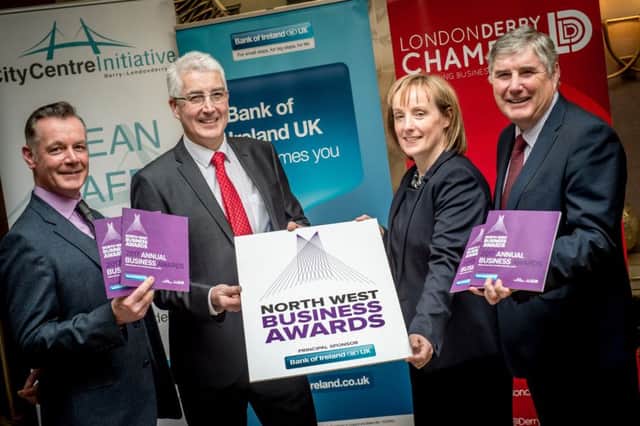 CCI chairman Hugh Hegarty with Eugene Kearney, branch manager, Bank of Ireland UK, Christine Graham senior business manager, Bank of Ireland UK and George Fleming, president Londonderry Chamber of Commerce