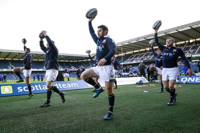 Scotland's Greig Laidlaw and Finn Russell
