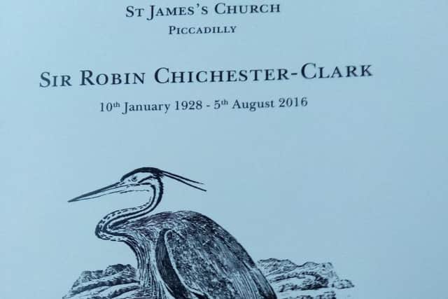 Cover of the order of service for the memorial to Robin Chichester-Clark, which was held on January 25 2017