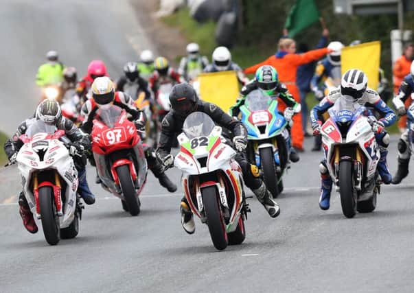 The start of the Superbike race at the Killalane Road Races in 2015.