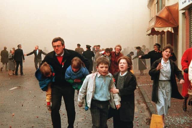 Enniskillen Poppy Day massacre 1987. The IRA blew up building at Remembrance Day service which killed 11 people who were standing in and around the area