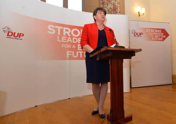 DUP party leader Arlene Foster launches her party's election campaign at Brownlow House in Lurgan this week. 
Photo Colm Lenaghan/Pacemaker Press
