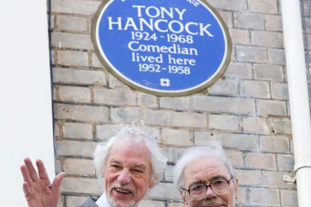 File photo dated 09/05/14 of Alan Simpson (right) and Ray Galton at the unveiling of an English Heritage blue plaque commemorating comedy star Tony Hancock. Mr Simpson, one half of the writing duo behind Hancock's Half Hour and Steptoe and Son, has died aged 87, his manager Tessa Le Bars has announced