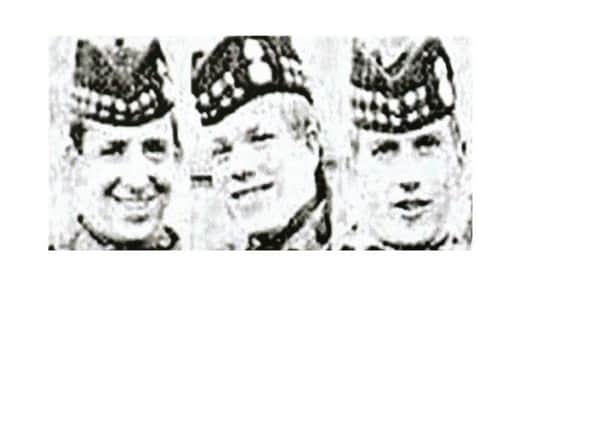 Three slain Scottish Soldiers: from left, Dougald McCaughey, John McCaig and Joseph McCaig  from the Royal Highland Fusiliers.