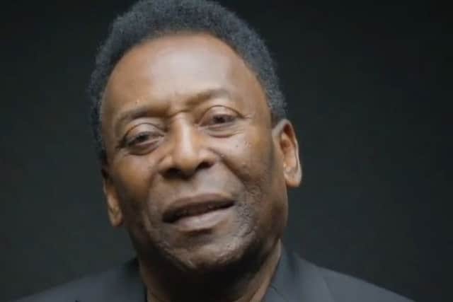 Still image showing all-time footballing great PelÃ© speaking about George Best, taken from a promotional film for George Best: All By Himself trailer,