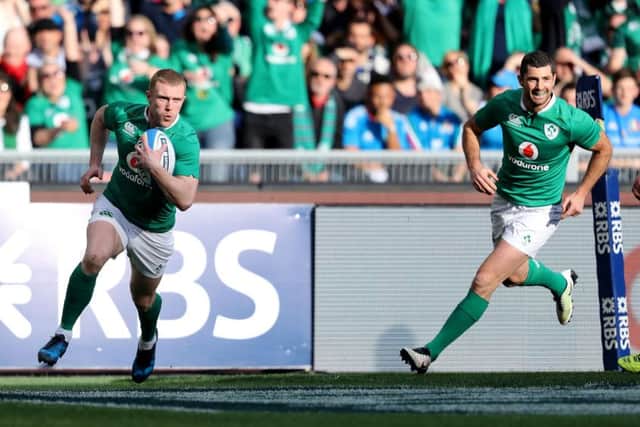Ireland's Keith Earls scores their first try against Italy