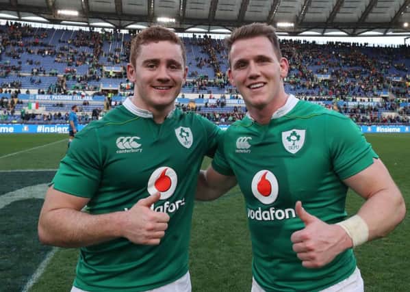 Ireland's Paddy Jackson who kicked nine from nine conversions and Craig Gilroy who scored three tries in the win over Italy