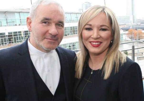 Sinn Fein Lagan Valley candidate Dr Peter Doran with the party's leader in Northern Ireland Michelle O'Neill