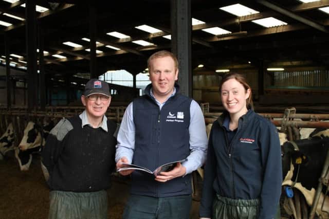 Alan MaCombe and daughter, Maureen Keys are pictured with Richard Walker, Genus ABS.