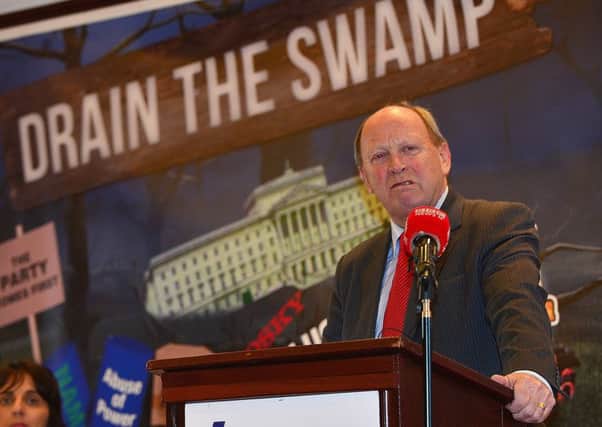 16-02-2017: Traditional Unionist Voice leader Jim Allister pictured at the TUV manifesto launch that took place in the Park Avenue Hotel, Belfast.
