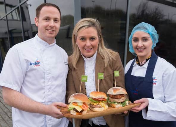 Picture (L-R): Ronan McLaughlin, development chef at Linden Foods,
Pauline Gordon, marketing executive, Linden Foods and Claire McCrory - NPD technologist, Linden Foods