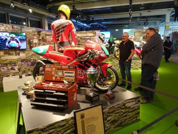 Memorabilia celebrating the careers of Joey and Robert Dunlop has gone on display at the Swiss Motorcycle Show in Zurich.