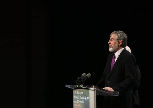 Sinn Fein leader Gerry Adams speaking at the second All-Island Civic Dialogue on Brexit at Dublin Castle. PRESS ASSOCIATION Photo. Picture date: Friday February 17, 2017. See PA story POLITICS Brexit Irish. Photo credit should read: Brian Lawless/PA Wire