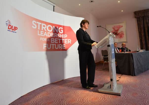 Arlene Foster launching the DUP manifesto this morning.

Photo Colm Lenaghan/Pacemaker Press