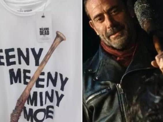 The "racist" t-shirt and Negan from The Walking Dead.