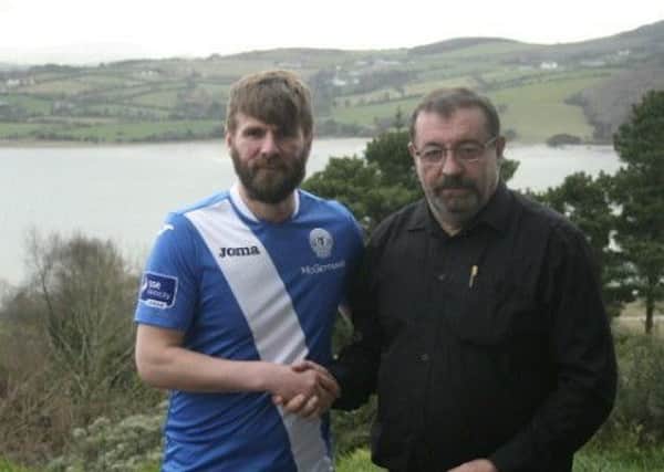 Former Derry City F.C. player, Paddy McCourt (left), pictured after he signed for Finn Harps.