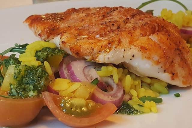 MSC Hake with Paprika and Moroccan salad.