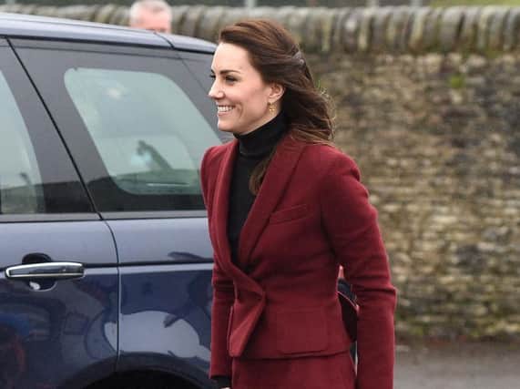 The Duchess of Cambridge arrives for a visit to Caerphilly Family Intervention Team (FIT) in Caerphilly, south Wales, to learn about their work with children with emotional and behavioural difficulties, problems with family relationships and those who have or who are likely to self harm.