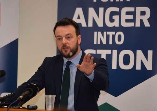 SDLP leader Colum Eastwood at the SDLP manifesto launch at Mossley Mill in Newtownabbey