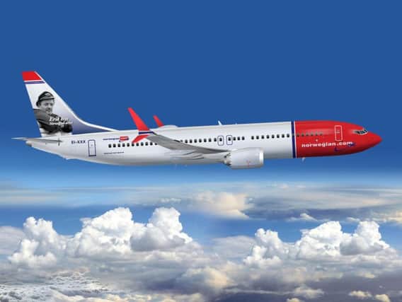 Norwegian Air of a Boeing 737 MAX aircraft which operate low-cost transatlantic flights from Northern Ireland