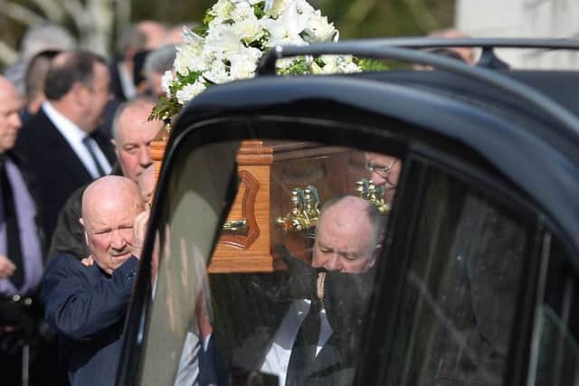 Family and friends during the funeral of Ryan Phillips at St Colman's Church, Lambeg on Thursday.  Photo by Colm Lenaghan/ Pacemaker Press