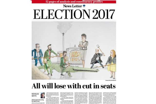 The front cover of the 12-page 2017 election pull-out that was free in Thursday's News Letter. The supplement of cartoon, analysis, full list of candidates and 18 constituency profiles was only available to paying readers of the print edition of the newspaper for more than 24 hours before being put online