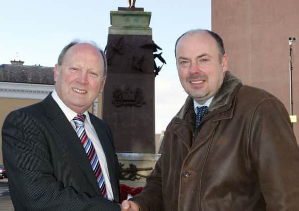 TUV candidate Alex Elliott (right) with Jim Allister, TUV leader, in Enniskillen.