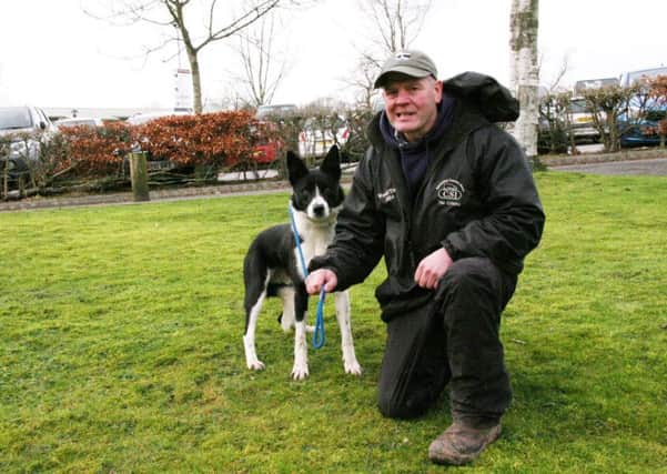 Buyer Nigel Watkins is pictured with his top price Skipton dog, Rock, from Irelands William Gallagher