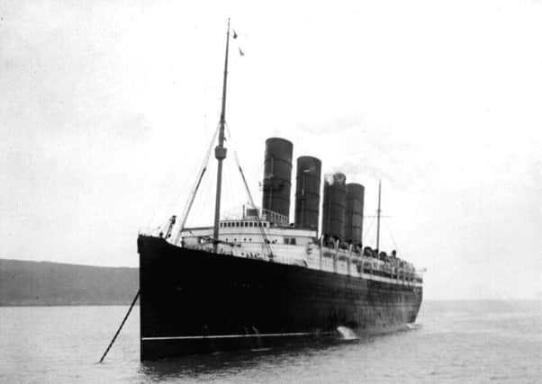 Photo dated 25/12/1911 of the Lusitania moored in the Mersey.