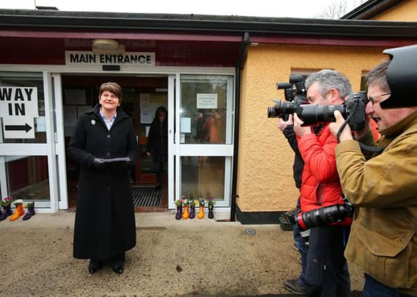 Arlene Foster pictured at Brokeborough Primary School in County Fermanagh where she cast her vote in the Northern Ireland Assembly elections.

Photo by Kelvin Boyes / Press Eye