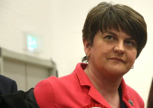 Arlene Foster at the count centre in Omagh