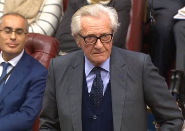 Lord Heseltine speaks in the House of Lords, London, as peers debate the Brexit Bill.