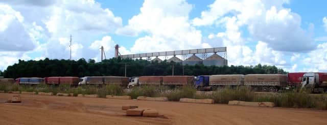 Soya trucks queuing up at the silos in Brazil