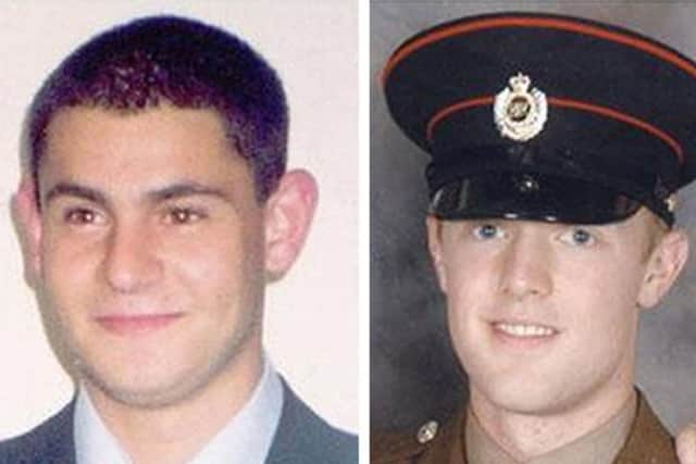 Sappers Patrick Azimkar 21 (left) and Mark Quinsey, 23, who were shot dead outside the Massereene Barracks, Antrim, Northern Ireland in 2009.