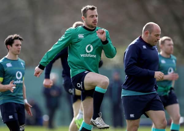 Tommy Bowe
 training with the Ireland squad ahead of Friday's Six Nations clash with Wales.